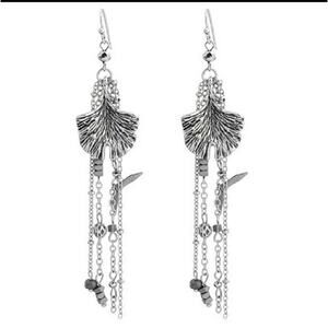 Leaf dangle jasper & hematite artisan made earrings silver